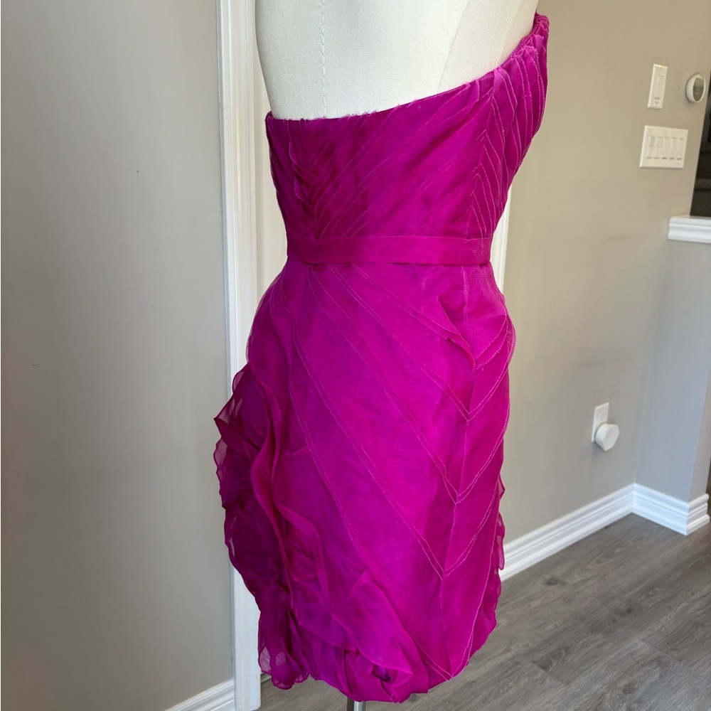 Theia Pink Ruched One Shoulder Cocktail Dress